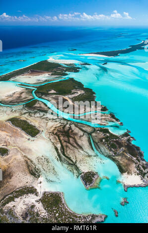 Vue aérienne, Exuma, Bahamas, Amérique Latine Banque D'Images