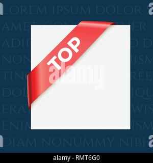 Top - coin rouge ruban. L'élément de conception de scénario. Illustration de Vecteur