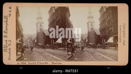 Ancienne église du Sud, Boston, Massachusetts, USA, Alfred S. Campbell, stéréo, carte de 1896 Banque D'Images