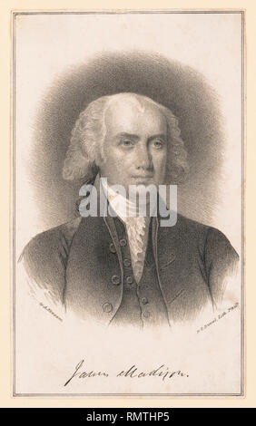 James Madison (1751-1836), quatrième président des États-Unis, la tête et épaules Portrait, par Albert Newsam, P.S. Duval, lithographe, Philadelphie Banque D'Images