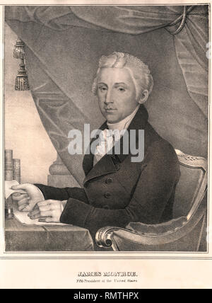 James Monroe (1758-1831), 5e président des États-Unis, Mi assis Portrait, lithographie, D.W. Kellogg & Co., années 1830 Banque D'Images
