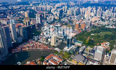 Vue aérienne de Boat Quay et de Singapour Banque D'Images