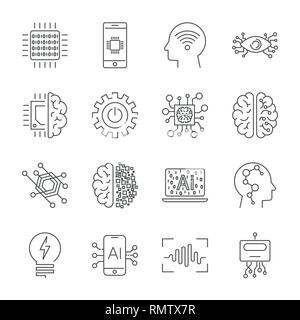 Simple Jeu d'Intelligence Artificielle liée ligne vectorielle d'icônes. Illustration de Vecteur