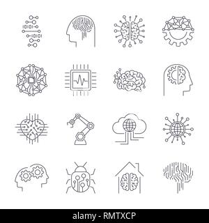 Simple jeu d'intelligence artificielle d'icônes de lignes connexes AI . Avc. modifiable Illustration de Vecteur