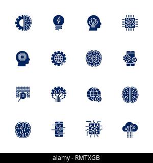 Simple Jeu d'Intelligence Artificielle liée ligne vectorielle d'icônes. EPS 10 Illustration de Vecteur