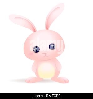 Lapin de Pâques rose mignon petit personnage avec de grands yeux sur fond blanc Illustration de Vecteur
