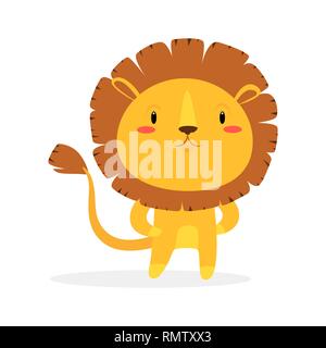 Lion mignon petit personnage de télévision isolé sur fond blanc Illustration de Vecteur