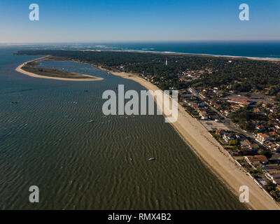 Vue aérienne, village de pêcheurs et la plage Mimbeau, Cap Ferret, du bassin d'Arcachon, Gironde, Lege Cap Feret Banque D'Images