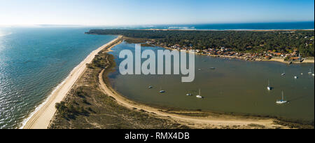 Vue aérienne, village de pêcheurs et la plage Mimbeau, Cap Ferret, du bassin d'Arcachon, Gironde, Lege Cap Feret Banque D'Images