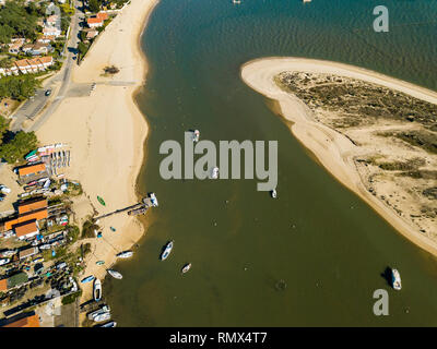 Vue aérienne, village de pêcheurs et la plage Mimbeau, Cap Ferret, du bassin d'Arcachon, Gironde, Lege Cap Feret Banque D'Images