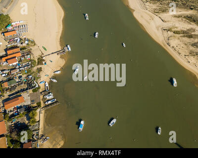 Vue aérienne, village de pêcheurs et la plage Mimbeau, Cap Ferret, du bassin d'Arcachon, Gironde, Lege Cap Feret Banque D'Images