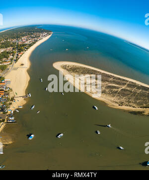 Vue aérienne, village de pêcheurs et la plage Mimbeau, Cap Ferret, du bassin d'Arcachon, Gironde, Lege Cap Feret Banque D'Images