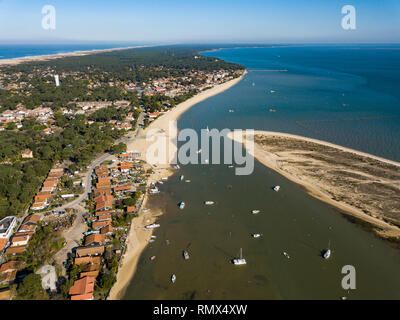 Vue aérienne, village de pêcheurs et la plage Mimbeau, Cap Ferret, du bassin d'Arcachon, Gironde, Lege Cap Feret Banque D'Images