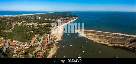 Vue aérienne, village de pêcheurs et la plage Mimbeau, Cap Ferret, du bassin d'Arcachon, Gironde, Lege Cap Feret Banque D'Images