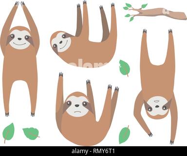 Sloth collection de style cartoon funny isolés des animaux tropicaux paresseux illustrations vectorielles Illustration de Vecteur