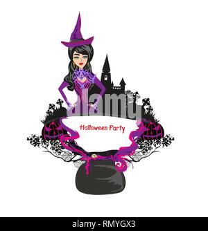 Sorcière d'Halloween - cadre décoratif Illustration de Vecteur