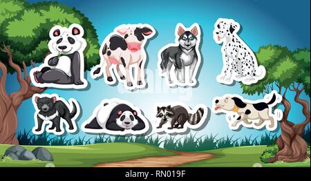 Set od noir et blanc illustration animaux Illustration de Vecteur