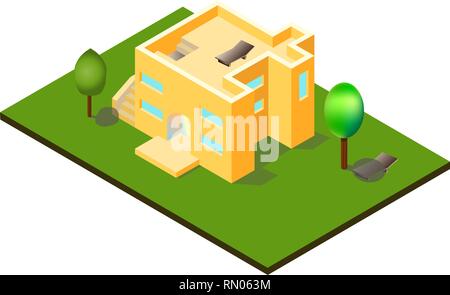 Deux vecteurs isométrique étage chambre avec les arbres et le paysage isométrique Illustration de Vecteur