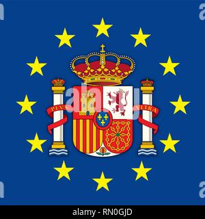 Espagne armoiries sur le drapeau de l'Union européenne, vector illustration Illustration de Vecteur