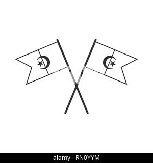L'icône du drapeau de l'Algérie contour noir modèle plat. Date de l'indépendance ou de la fête nationale. Illustration de Vecteur