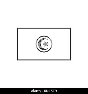 L'icône du drapeau de la Tunisie contour noir modèle plat. Date de l'indépendance ou de la fête nationale. Illustration de Vecteur