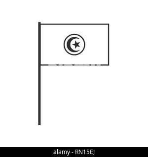 L'icône du drapeau de la Tunisie contour noir modèle plat. Date de l'indépendance ou de la fête nationale. Illustration de Vecteur