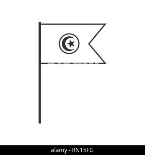 L'icône du drapeau de la Tunisie contour noir modèle plat. Date de l'indépendance ou de la fête nationale. Illustration de Vecteur