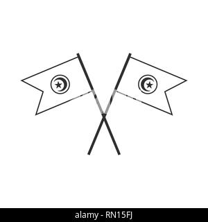 L'icône du drapeau de la Tunisie contour noir modèle plat. Date de l'indépendance ou de la fête nationale. Illustration de Vecteur