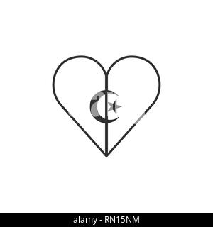 L'icône du drapeau de l'Algérie un cœur en contour noir modèle plat. Date de l'indépendance ou de la fête nationale. Illustration de Vecteur