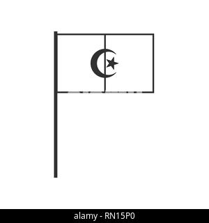 L'icône du drapeau de l'Algérie contour noir modèle plat. Date de l'indépendance ou de la fête nationale. Illustration de Vecteur