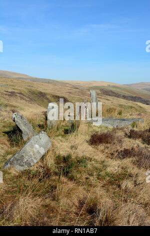 Lui dit Pierre Maen Alignement Ligne Cribarth Mountain Craig Y No Country Park Le Parc National des Brecon Beacons au Pays de Galles Cymru UK Banque D'Images