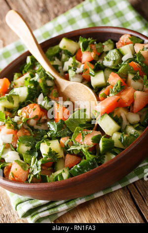 Salade de légumes Shirazi perse libre sur une plaque verticale sur la table. Banque D'Images