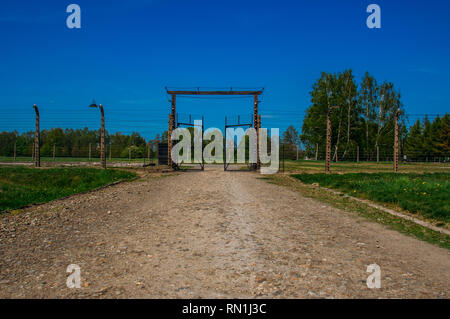 Gate à Auschwitz Birkenau - camp de concentration près de Cracovie, Pologne Banque D'Images