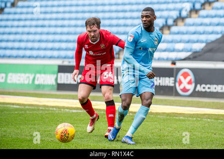 Ricoh Arena, Coventry, Royaume-Uni. 16 Février, 2019. Ville de Coventry Enobakhare lumineuses au cours de l'EFL Sky Bet League 1 match entre la ville de Coventry et Birmingham au Ricoh Arena, Coventry, Angleterre le 16 février 2019. Photo par Matthieu Buchan. Usage éditorial uniquement, licence requise pour un usage commercial. Aucune utilisation de pari, de jeux ou d'un seul club/ligue/dvd publications. Banque D'Images