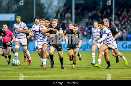 Londres, Royaume-Uni. 16 février 2019. *** Au cours de l'Aviva Premiership match entre sarrasins et Leicester Tigers à l'Allianz Park, Londres, Angleterre le 16 février 2019. Photo par Phil Hutchinson. Usage éditorial uniquement, licence requise pour un usage commercial. Aucune utilisation de pari, de jeux ou d'un seul club/ligue/dvd publications. Credit : UK Sports Photos Ltd/Alamy Live News Banque D'Images