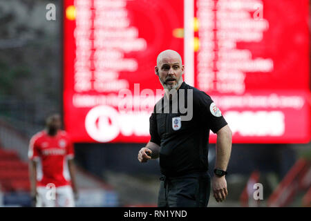 London, UK . 16 février 2019. Au cours de l'EFL Sky Bet League 1 match entre Charlton Athletic Blackpool et à la vallée, Londres, Angleterre le 16 février 2019. Photo par Carlton Myrie. Usage éditorial uniquement, licence requise pour un usage commercial. Aucune utilisation de pari, de jeux ou d'un seul club/ligue/dvd publications. Banque D'Images