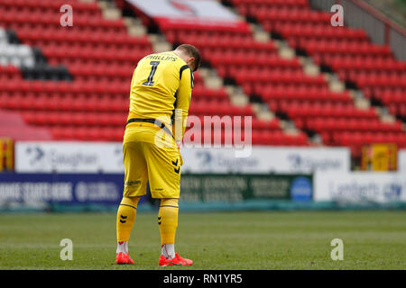 London, UK . 16 février 2019. Au cours de l'EFL Sky Bet League 1 match entre Charlton Athletic Blackpool et à la vallée, Londres, Angleterre le 16 février 2019. Photo par Carlton Myrie. Usage éditorial uniquement, licence requise pour un usage commercial. Aucune utilisation de pari, de jeux ou d'un seul club/ligue/dvd publications. Banque D'Images