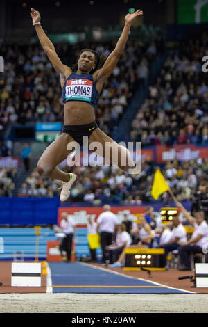 Arena Birmingham, Birmingham, Royaume-Uni. 16 Février, 2019. Grand Prix d'athlétisme Indoor Muller ; Jahisha Thomas dans le saut en longueur Femmes : Action Crédit Plus Sport/Alamy Live News Banque D'Images