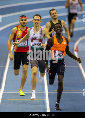 Arena Birmingham, Birmingham, Royaume-Uni. 16 Février, 2019. Grand Prix d'athlétisme Indoor Muller ; Joseph Deng remporte la finale du 800m hommes : Action Crédit Plus Sport/Alamy Live News Banque D'Images