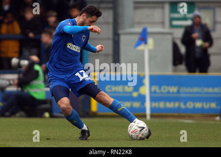 Tyler Garratt de l'AFC Wimbledon en action. L'Unis , FA Cup 5ème tour, l'AFC Wimbledon v Millwall au Cherry Red Records Stadium de Kingston upon Thames, Surrey le samedi 16 février 2019. Ce droit ne peut être utilisé qu'à des fins rédactionnelles. Usage éditorial uniquement, licence requise pour un usage commercial. Aucune utilisation de pari, de jeux ou d'un seul club/ligue/dvd publications. pic par Steffan Bowen/Andrew Orchard la photographie de sport/Alamy live news Banque D'Images