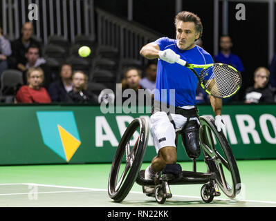 Rotterdam, Pays-Bas, le 14 février 2019, Tournoi de tennis du monde ABNAMRO, Ahoy, fauteuil roulant des célibataires, Final, Stéphane Houdet (FRA), Photo : www.tennisimages.com/Henk Koster Banque D'Images