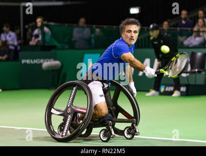 Rotterdam, Pays-Bas, le 14 février 2019, Tournoi de tennis du monde ABNAMRO, Ahoy, fauteuil roulant des célibataires, Final, Stéphane Houdet (FRA), Photo : www.tennisimages.com/Henk Koster Banque D'Images