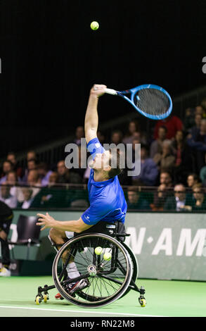 Rotterdam, Pays-Bas, le 14 février 2019, Tournoi de tennis du monde ABNAMRO, Ahoy, fauteuil roulant des célibataires, Final, Joachim Gerard (BEL), Photo : www.tennisimages.com/Henk Koster Banque D'Images