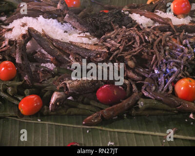 Manille, Philippines. 6 mai, 2012. Les aliments se composent de lutte boodle tomates, aubergines, anchois, oeufs salés (dilis), rond (SCAD) galunggong, mesdames les doigts (gombo) avec du riz blanc vapeur vu pendant le rallye.''Gagner du travail'' une coalition de dirigeants syndicaux d'exécution pour le Sénat, a déclaré qu'ils sont les seuls qui ont le ''real'' d'identification à faire pression pour des politiques pro-pauvres contrairement aux autres candidats pour les élections de cette année.L'policial partie ''Partido Lakas ng ng Masa'' offre eux-mêmes comme des alternatives dans les élections de cette année. Ils disent qu'ils n'appartiennent pas à l'autre l'administration ou de l'opposition (CRE Banque D'Images