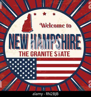 Bienvenue à New Hampshire vintage grunge poster, vector illustration Illustration de Vecteur