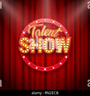 Talent Show banner, affiches, de l'or l'inscription sur rideau rouge Illustration de Vecteur