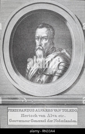 Portrait de Fernando Alvarez de Toledo, 3e duc d'Alba. Gravure médiévale. Banque D'Images