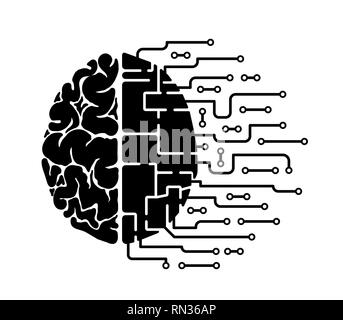 Le cerveau humain est abstraite. Les droits de l'hémisphère occidental et l'hémisphère occidental à partir d'une voiture ou un robot. L'électronique et les nerfs Illustration de Vecteur