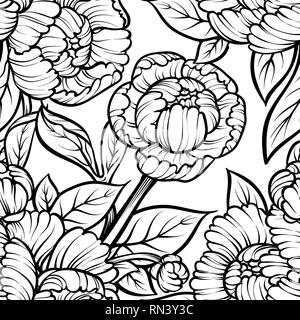 Fleur de pivoine modèle sans le schéma. Hand drawn Vector floral background gravé à l'encre noire. Super pour carte d'invitation, tissu, imprimer un Illustration de Vecteur