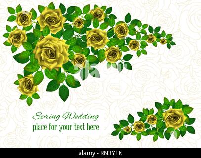 Ensemble de magnifiques bouquets de roses jaunes et de feuilles. Arrangement de fleurs pour la décoration, idéal pour mariage, anniversaire, Saint Valentin, m Illustration de Vecteur